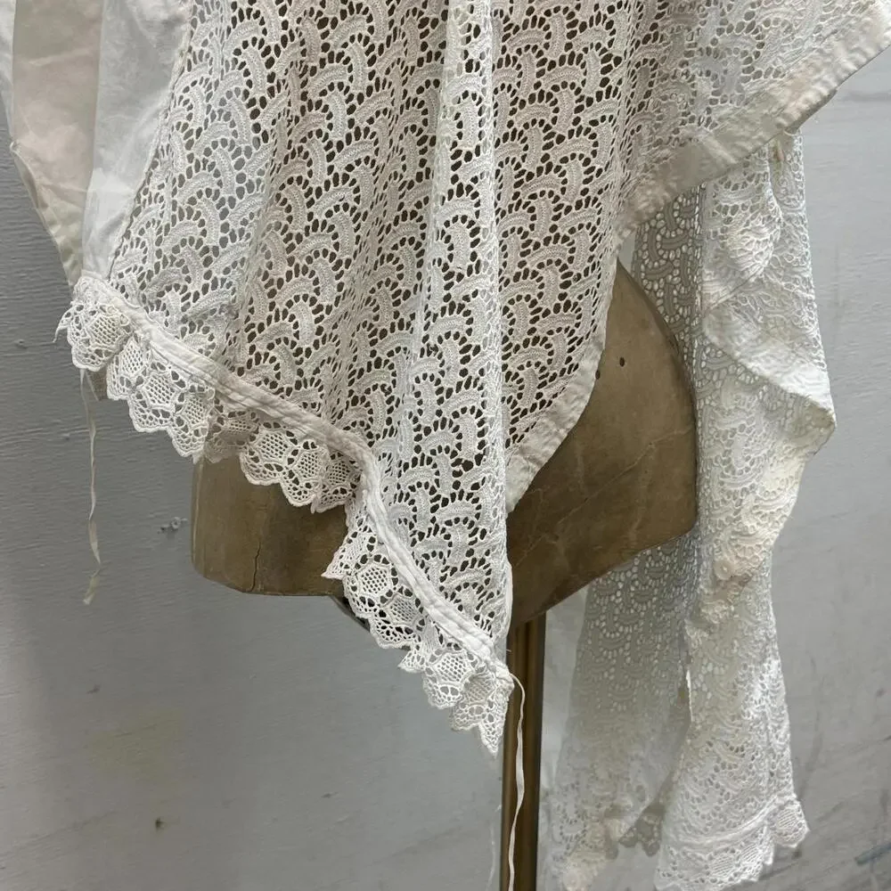 Antique Lace Café Curtain Panel c. 1900 Linen Edwardian Window Sash